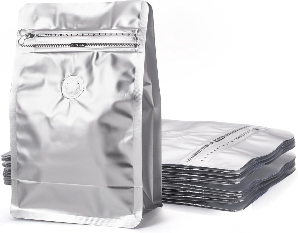 10 stuks koffiebonenzakken met ventiel rechthoekige ritssluiting koffie opbergzakken platte bodem staande hersluitbare zakjes warmte-afdichting zijkant verpakkingszak voor snoep slangen