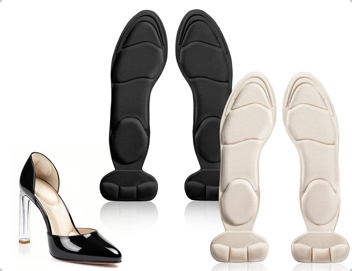 2 paar inlegzolen schoenen voor dames, antislip en zelfklevende schoeninlegzolen, geschikt voor hoge hakken, pumps en stiletto's, die te groot zijn voor jouw maat (abrikoos, zwart)