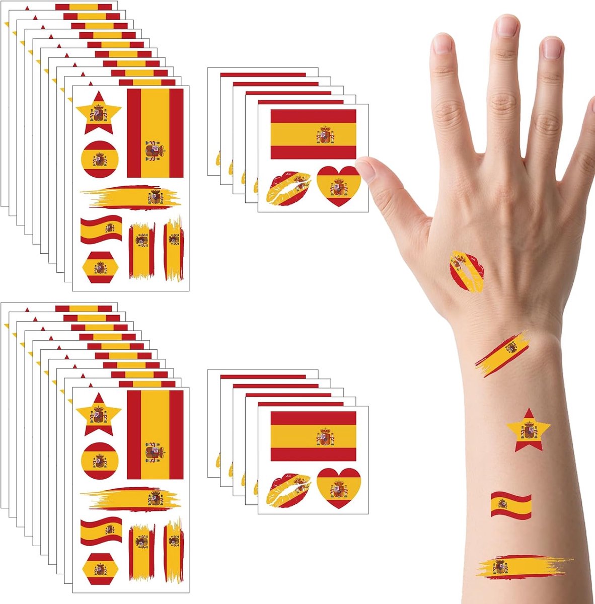 190 stuks (30 vellen) Spaanse vlaggen tatoeages, VEINARDYL waterdichte tijdelijke tatoeages met Spaanse vlag afneembare gezichtstattoos met nationale sport voor mannen en vrouwen