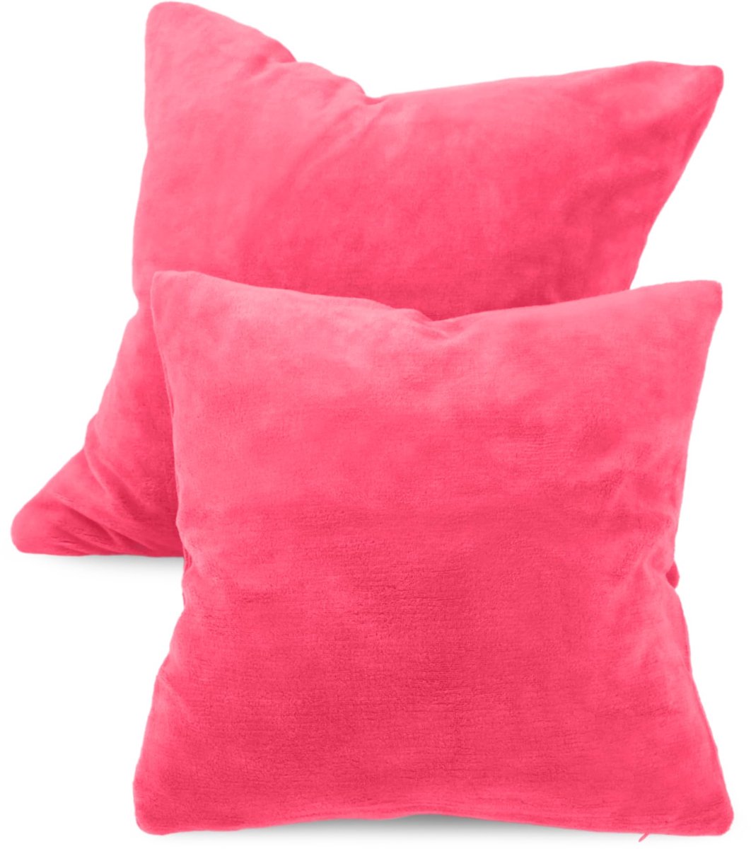 Famanu Set van 2 kussenslopen van Coral-knuffel-fleece (2 stuks) ca. 40 x 40 cm, roze