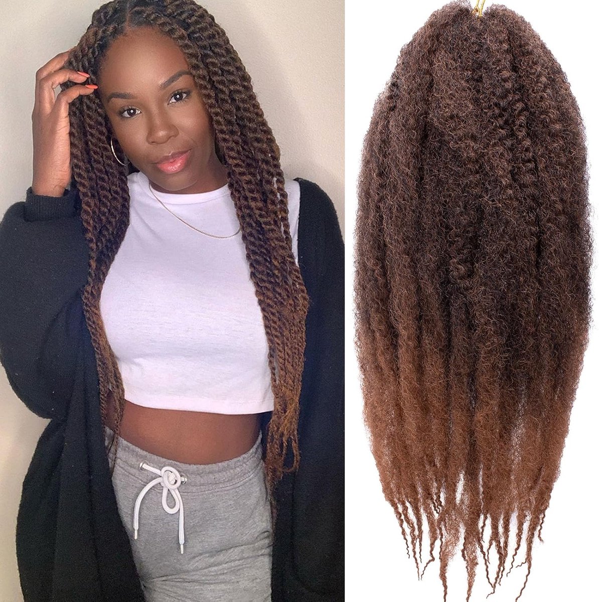 8 verpakkingen Ombre Bruin Marley Twist Vlechten Haar 45 Inch Marley Haar Voor Faux Locs Kinky Afro Marley Vlechten Haar Synthetische Gehaakte Hair Extensions (#T30)