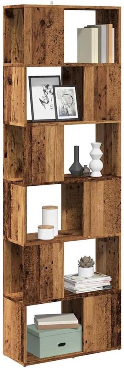 Boekenkast ruimteverdeler oud houtlook 60x24x186 cm, 6 vakken