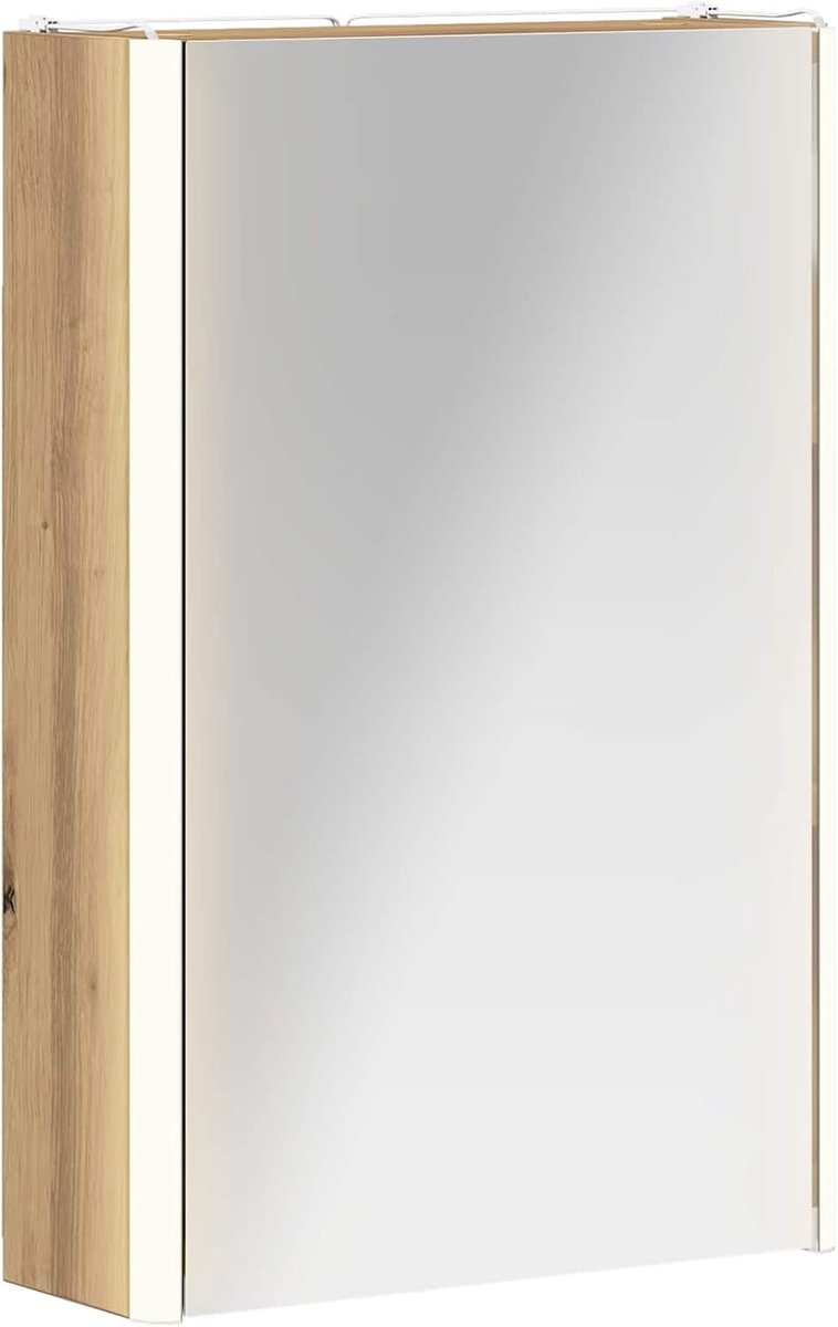 Badkamer spiegelkast handwerk eiken 33 x 11,5 x 50 cm, spiegelkast badkamer wandspiegelkast voor familiebadkamer kleedkamer 889222