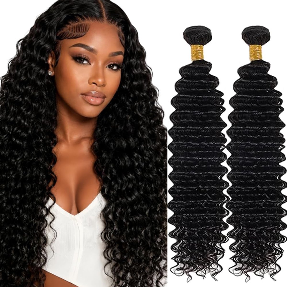 Wave Human Hair Bundles Sew in Hair Natural Black Real Hair Extensions 2 Bundles Unprocessed Minimal Smell for Woman 34 34 Inch