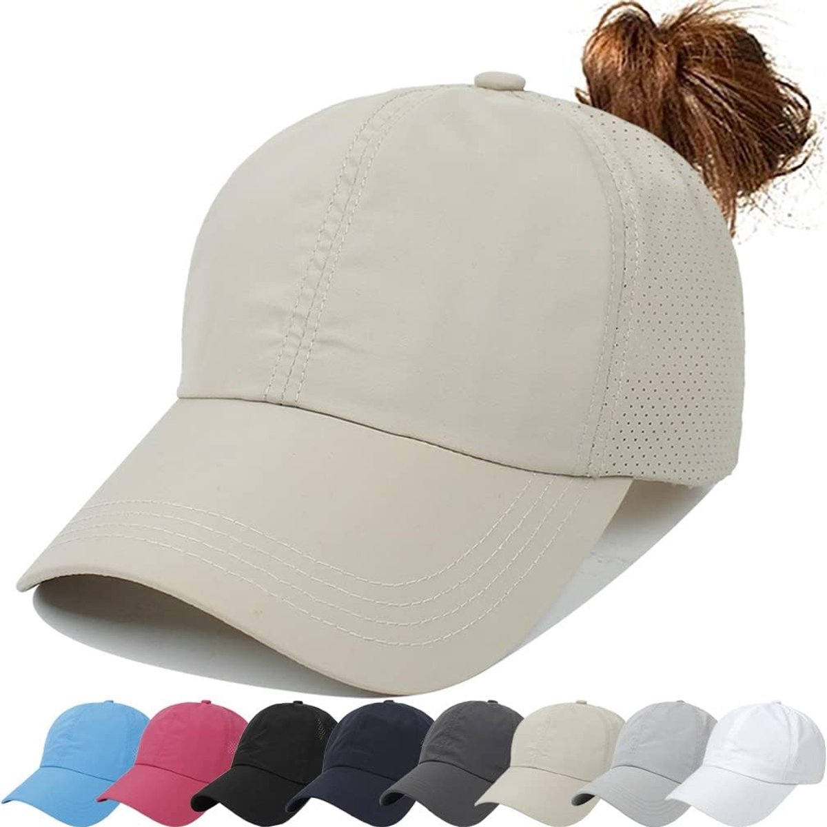 baseballpet, licht, verstelbaar, sneldrogend, honkbalpet voor dames, paardenstaart, mesh, sneldrogend, waterdicht, voor outdoor sportpet