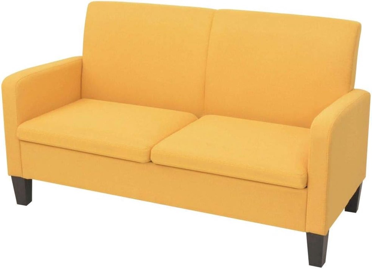 2-zitsbank, geel, 2-zitsbank, stoffen bank, bankstel, houten zitmeubel, 135 x 65 x 76 cm