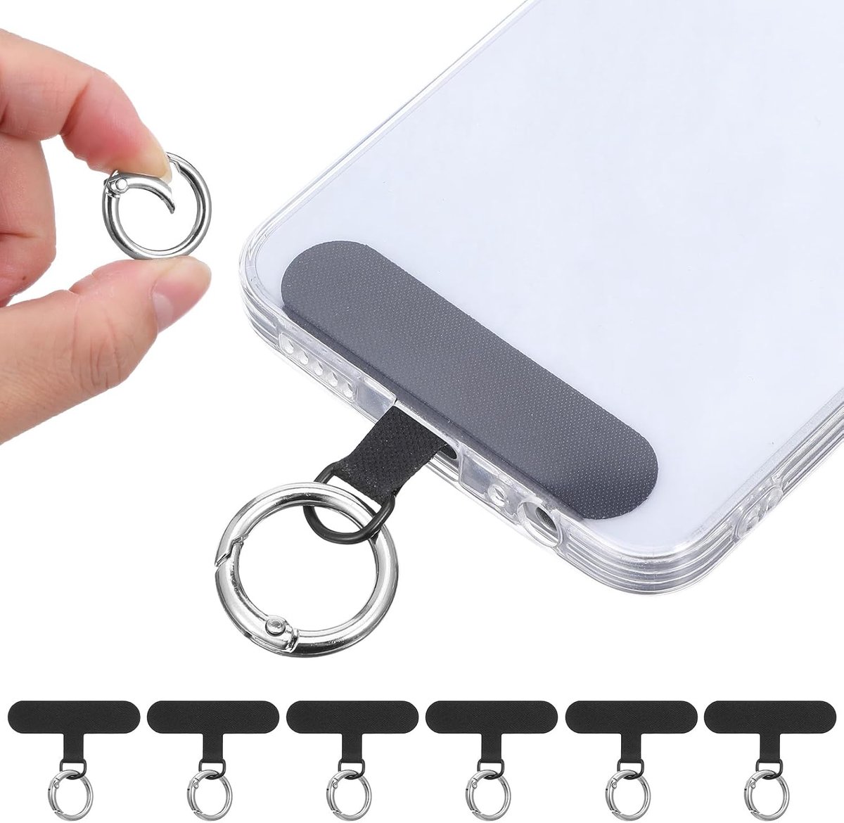 6 stuks mobiele telefoonlussen met O-ringsluitingen, universele metalen lussen voor mobiele telefoon-lanyards, armbanden en schouderbanden
