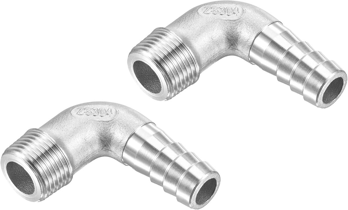 METERXITY 2 Pack Slang Weerhaak Fittings - 90 Graden Elleboog Roestvrij Staal 12mm Pijp Connector van toepassing op Water Brandstof (G3/8 Mannelijke Pijp)
