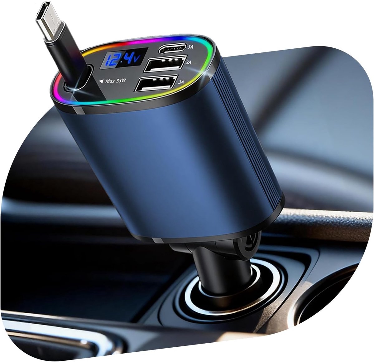 4-in-1 intrekbare autolader 78W snel voor iOS Android (blauw-1)