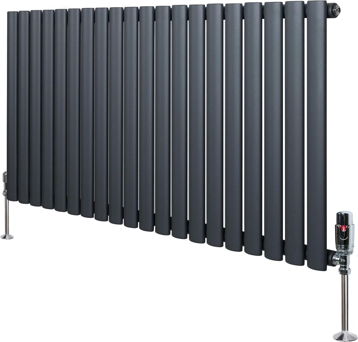Radiator & thermostaatkraan, 1 kolom, 600 x 1200 mm modern design paneel centrale verwarming matt zwart koolstofstaal keuken woonkamer reinigingsborstel bevestigingskit beugels