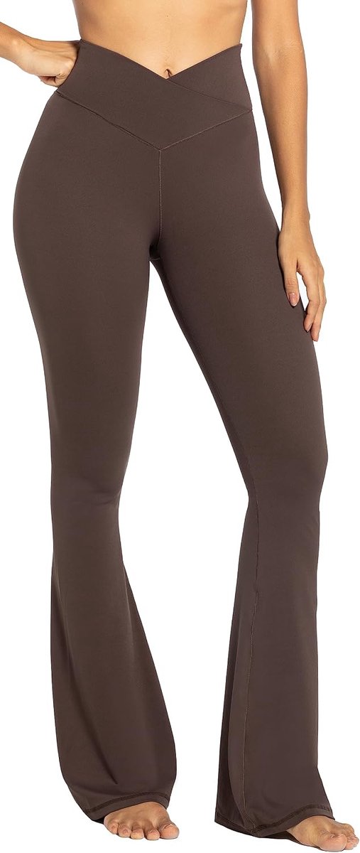 Flare legging, crossover yogabroek met buikcontrole, hoge taille en brede pijpen