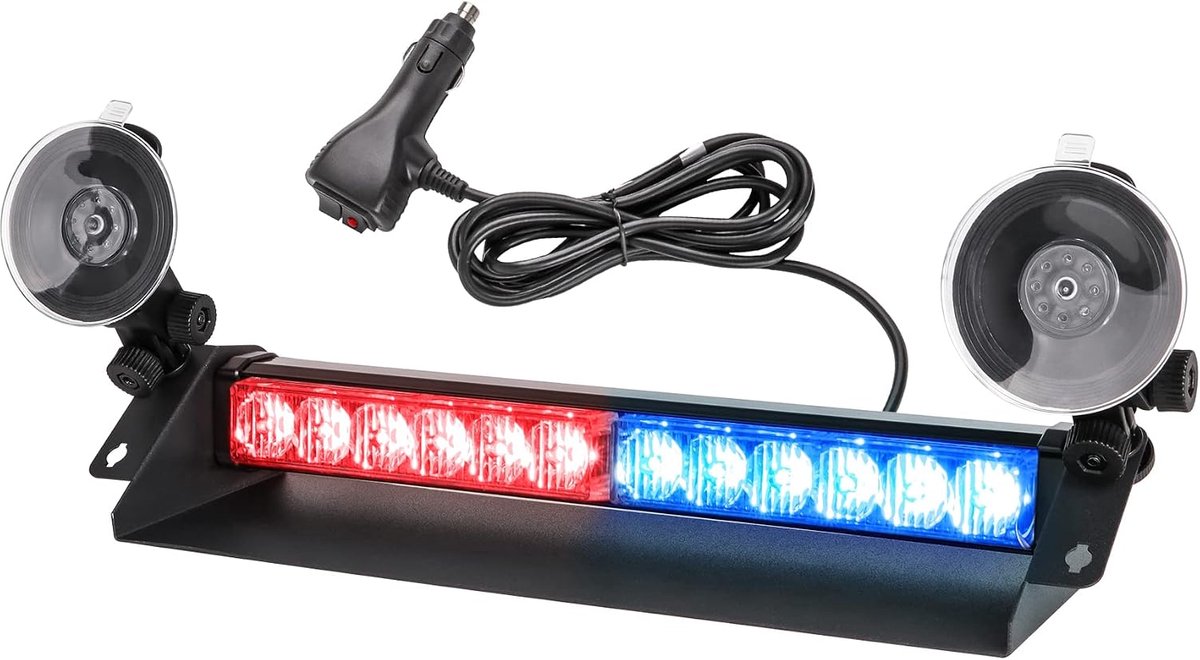 Zwaailicht Blauw Rood 35,6 cm, 12 LED, 12-24V, 9 Modi