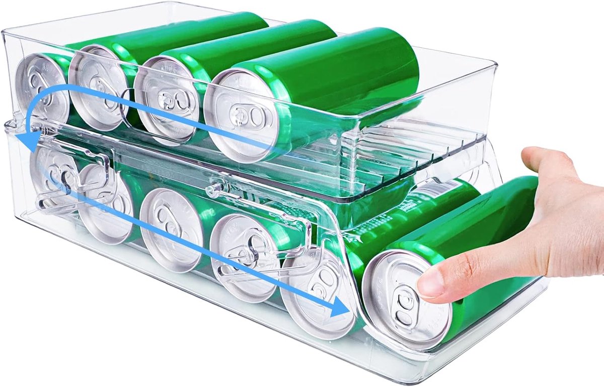 Koelkast-organizer voor Blikjes, Auto-Scrollende Blikjesdispenser voor Koelkast, 2-laags Koelkast-organizer voor Blikjes, Blikjeshouder voor Drankjes en Bier (Stapelbaar)