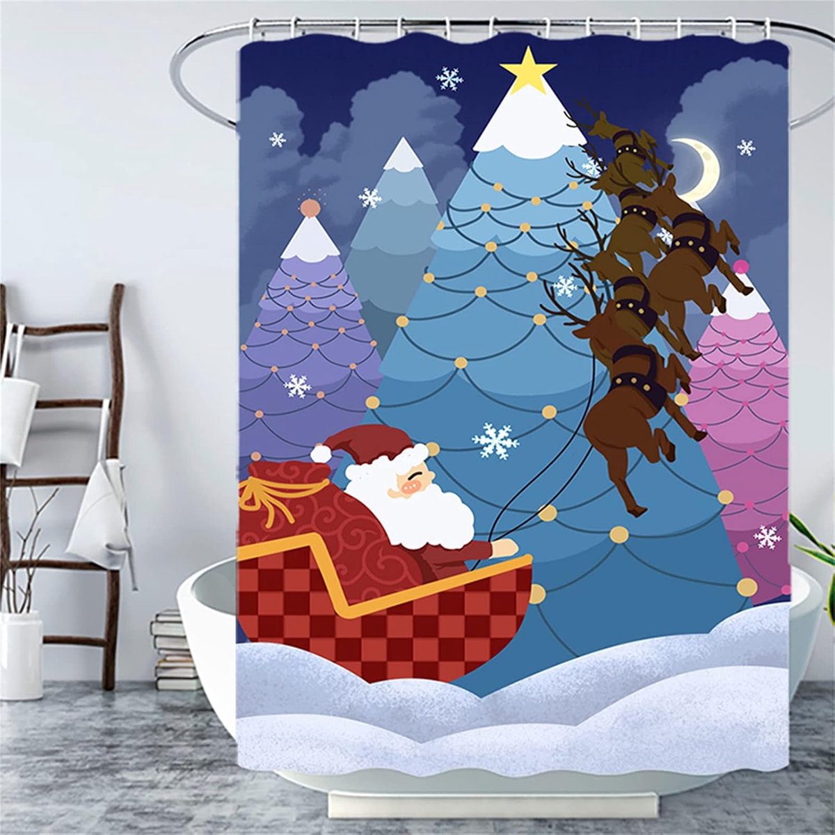 Eland douchegordijn, schimmelwerend, W200 x L180 cm, verzwaarde zoom, wasbaar, sneldrogend, polyesterweefsel, badkameraccessoires, met 12 hoogwaardige douchegordijnringen voor badkuip en badkamer 516