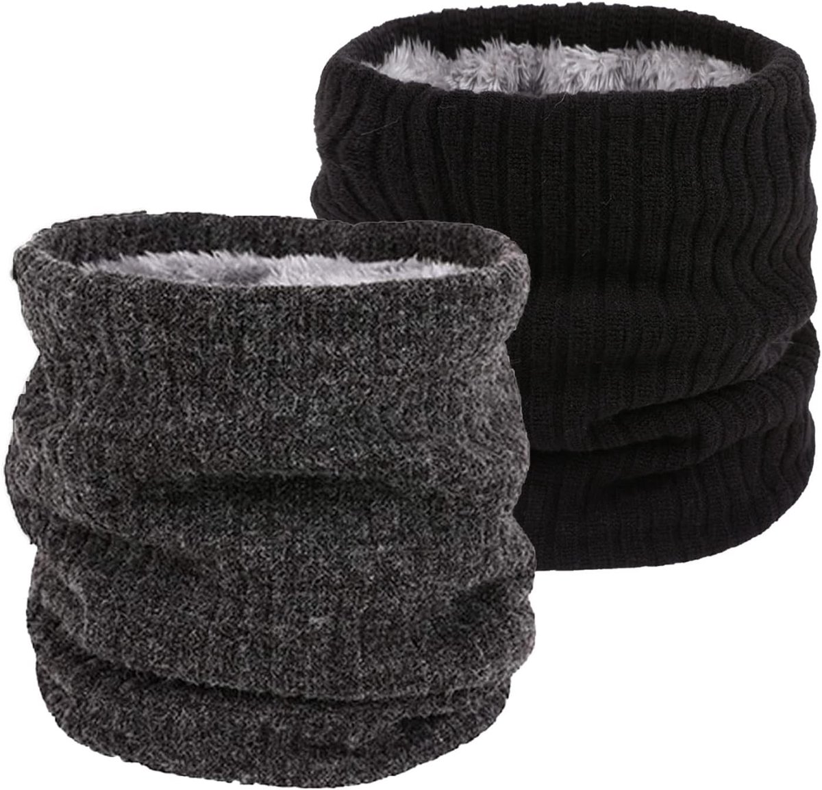 2 stuks sjaal winter halsslang ski, colsjaal nekwarmer gezichtssjaal fleece loop sjaal voor mannen vrouwen activiteiten warme nekwarmer sport, Zwart-donkergrijs, M