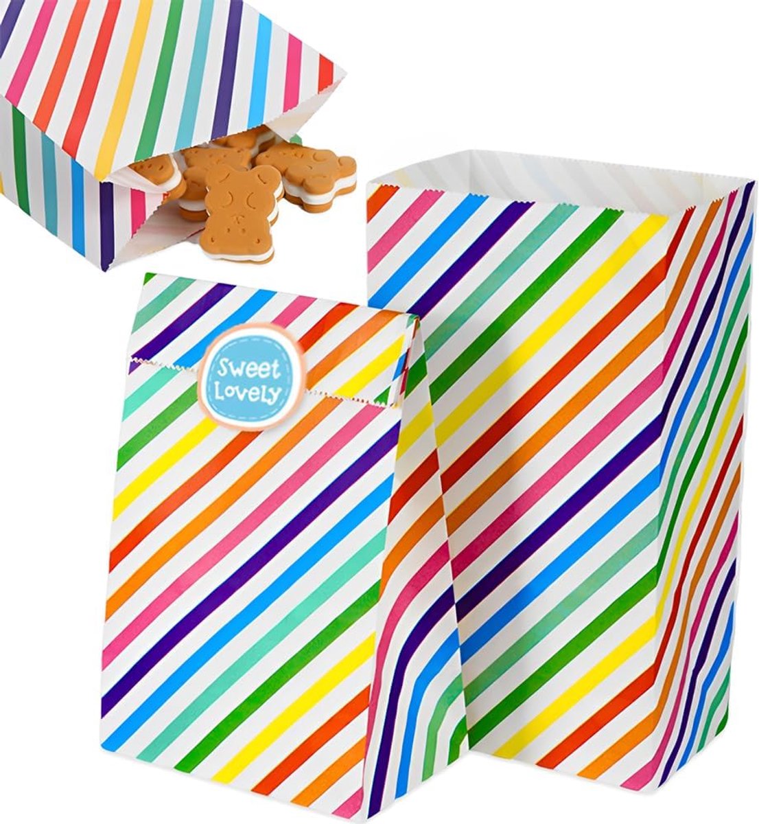 Dailygoods- Feestzakken 10 Stuks - Kraftpapier Snoepzakjes - Traktatiezakjes - Geschenktasjes - Verjaardag/Baby Shower - 13x8x24 cm - Goodiebags