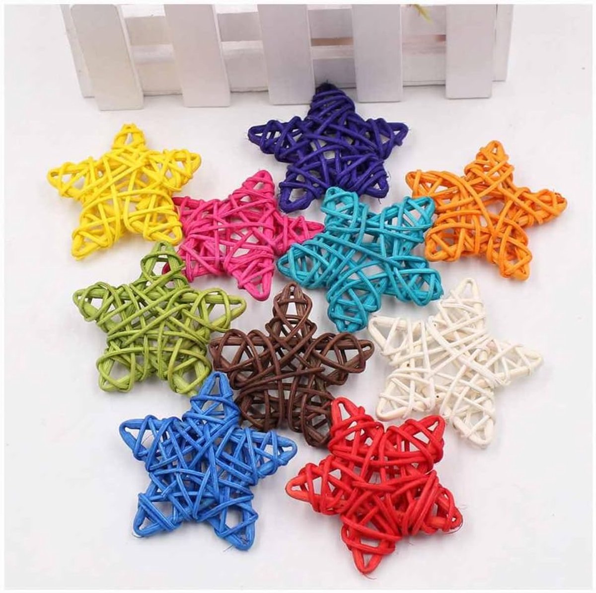 12 stuks rotan sterren, 9 cm, natuurlijke rotanballen, pentagram, geweven hanger, ster, scherpe wilgenballen, decoratie voor bruiloft, tafel, kerstboom, huis, tuin, gemengde kleur