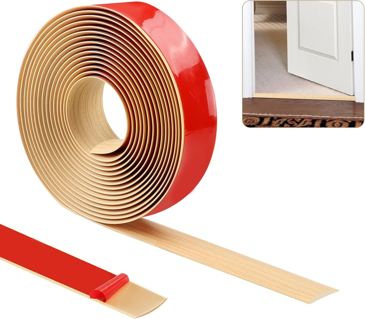 Drempelstrip, tapijtdeurbekleding, vloerovergangsstrips, zelfklevende vloerdeurscheidingsstrip, plat laminaatprofiel, vloerrand, sierstrip (eikenkorrel)