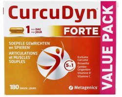 CurcuDyn Forte - Voordeelverpakking 180 Capsules - Ondersteunt spieren & gewrichten + kraakbeen - Met kurkuma, gember & boswellia - Natuurlijk complex voor soepele beweging
