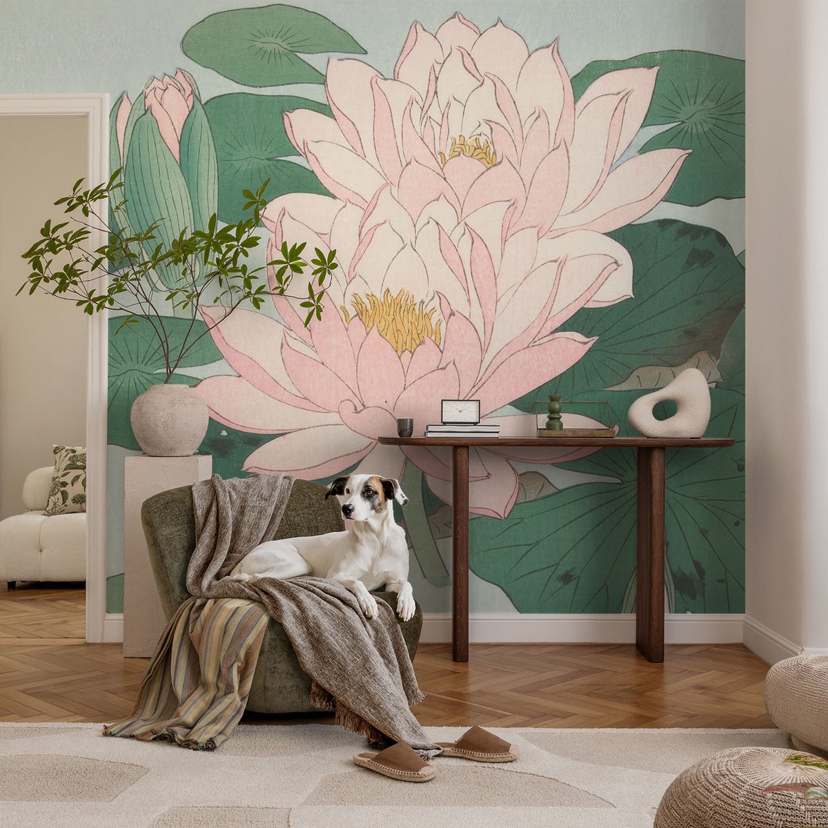 Coloray Vliesbehang - Groente Snellijm Behang - 104x70 cm - Waterlotus Fotobehang Vlies - Woonkamer behang Bloemen En Planten - Muurschildering - Woonkamer behang