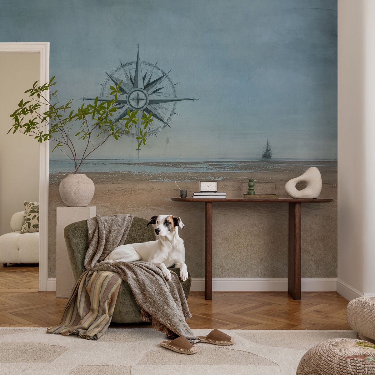 Coloray Vliesbehang - Blauw Snellijm Behang - 104x70 cm - Maritieme Avonturen Fotobehang Vlies - Woonkamer behang Landschappen - Muurschildering - Hal behang
