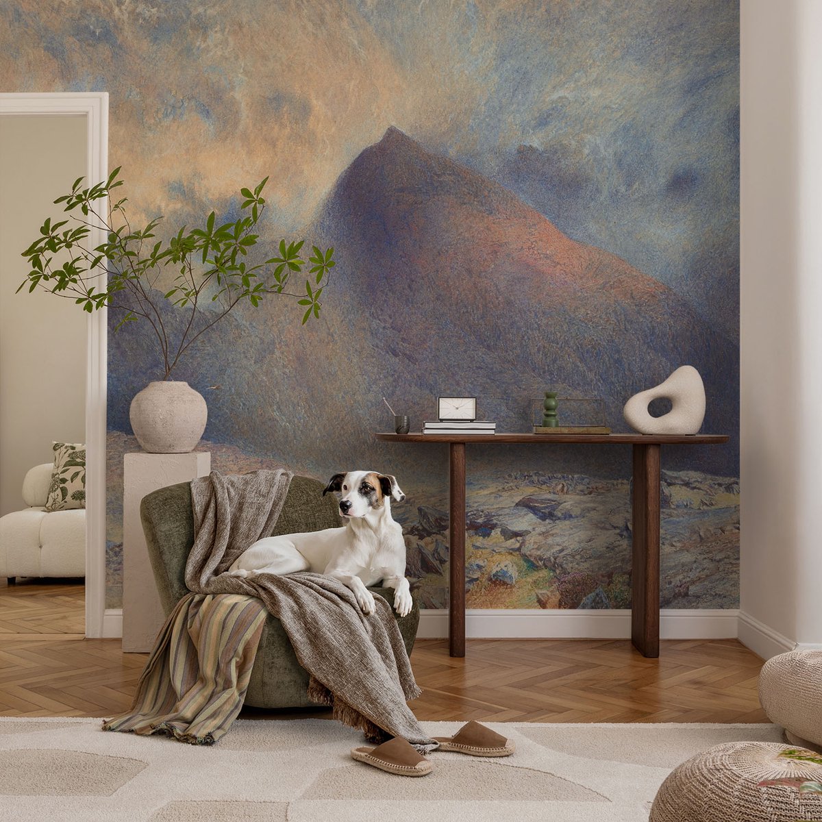 Coloray Vliesbehang - Zwart Snellijm Behang - 104x70 cm - Berglandschap Muurschildering - Gang behang Landschappen - Fotobehang Vlies - Slaapkamer behang