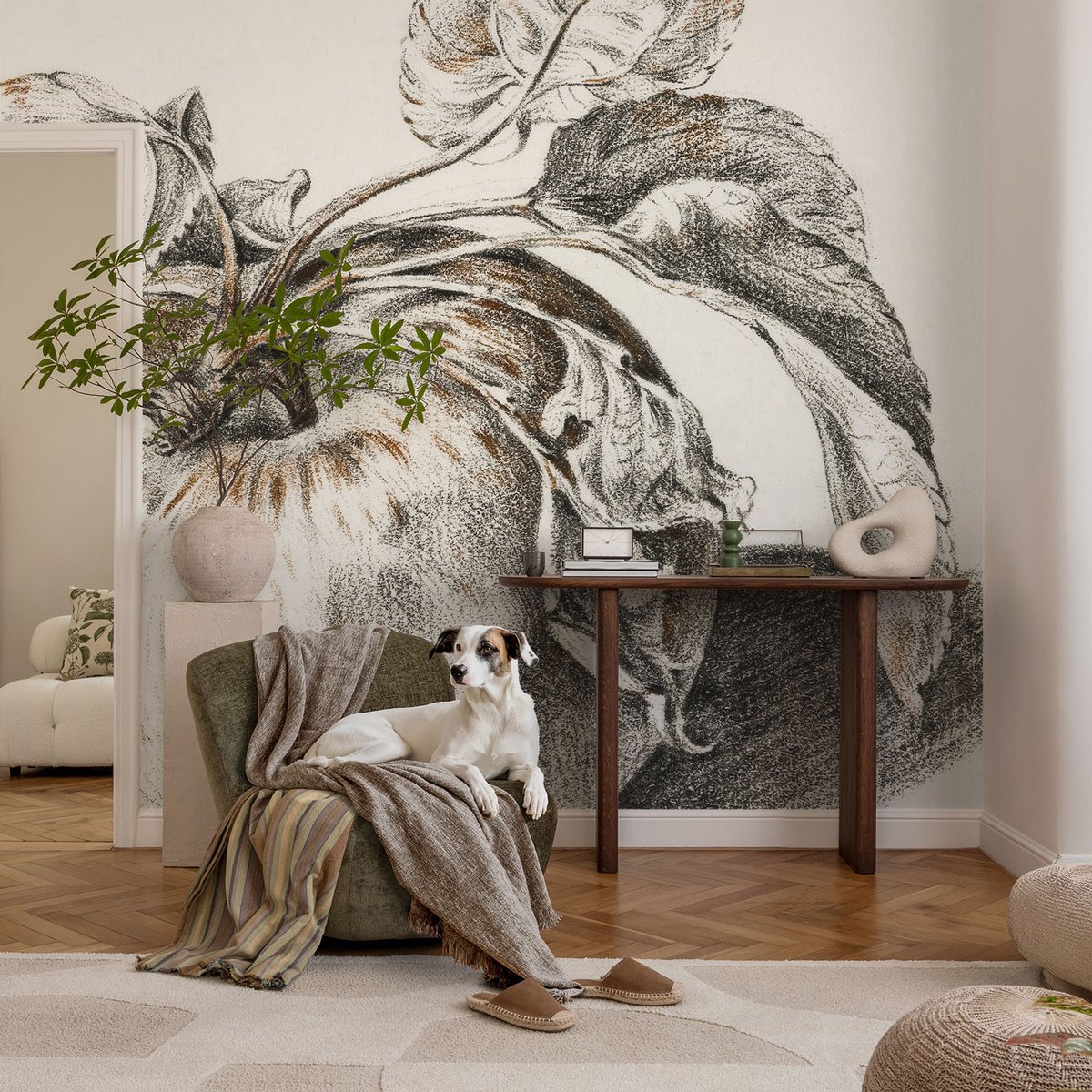 Coloray Vliesbehang - Grijs Snellijm Behang - 104x70 cm - Appelbladeren Muurschildering - Gang behang Deel - Fotobehang Vlies - Gang behang