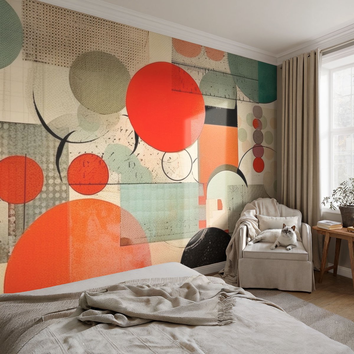 Coloray Vliesbehang - Rood Snellijm Behang - 104x70 cm - Kleurrijke Abstractie Muurschildering - Slaapkamer behang Abstractie - Fotobehang Vlies - Slaapkamer behang