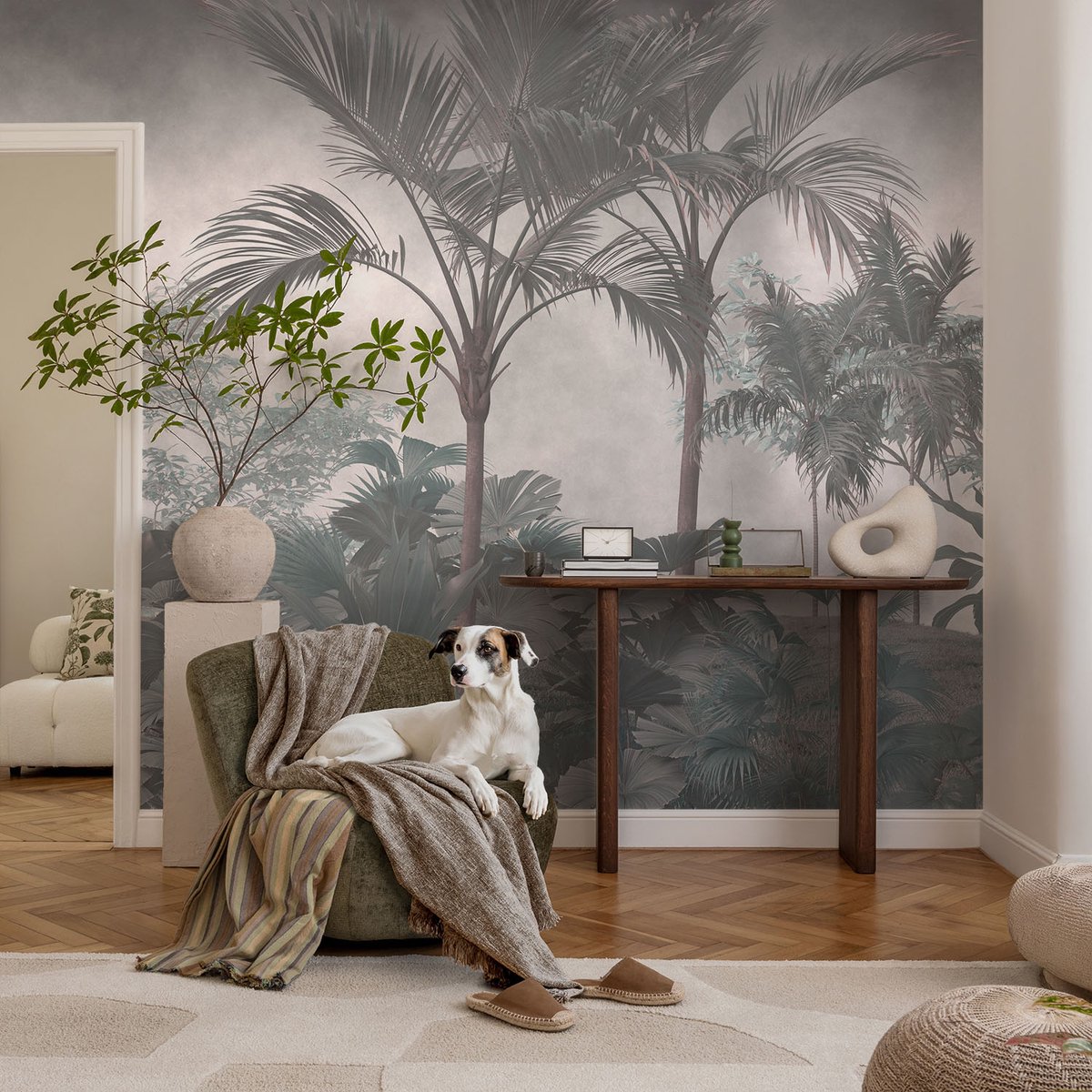 Coloray Vliesbehang - Grijs Snellijm Behang - 104x70 cm - Exotische Natuur Muurschildering - Slaapkamer behang Bloemen En Planten - Fotobehang Vlies - Slaapkamer behang