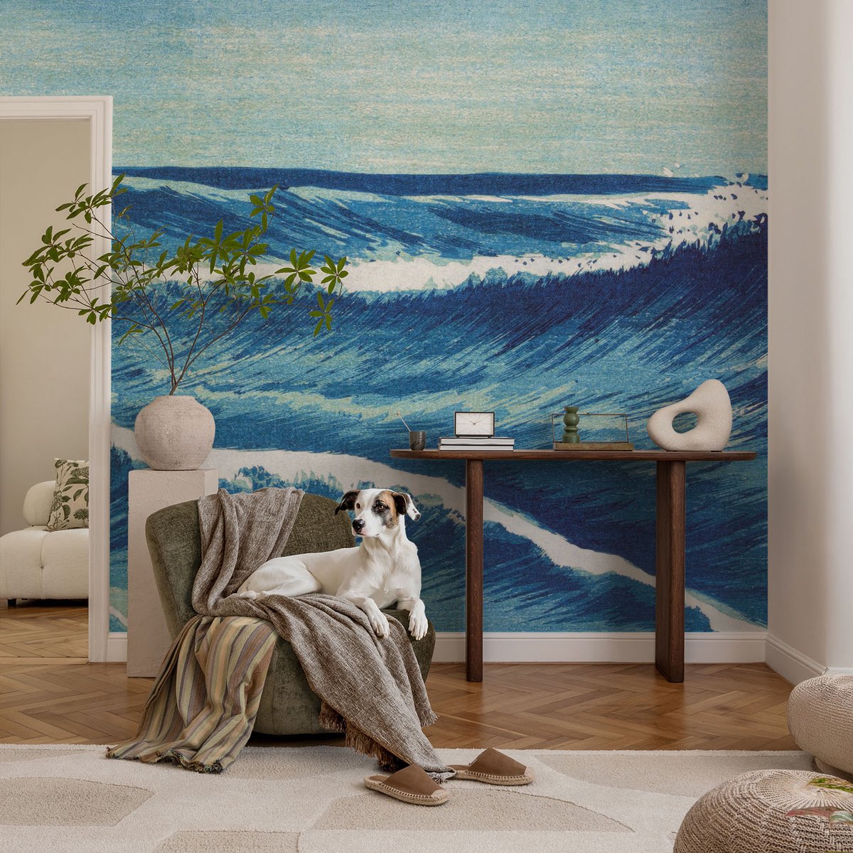 Coloray Vliesbehang - Blauw Snellijm Behang - 104x70 cm - Zeegolven Fotobehang Vlies - Woonkamer behang Landschappen - Muurschildering - Hal behang