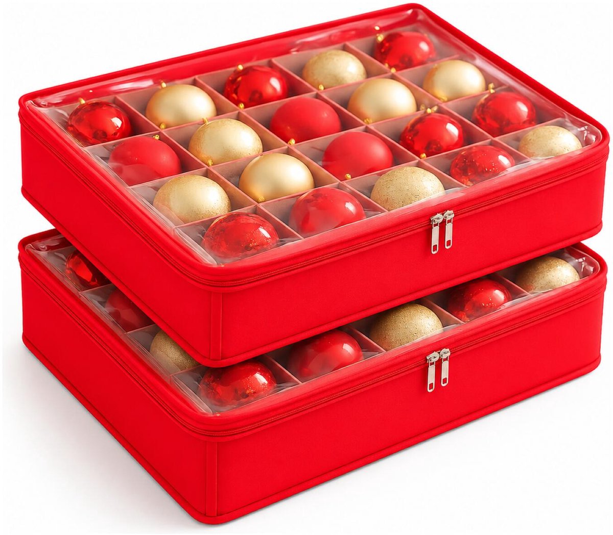 Feeric Christmas Kerst opbergbox - 2x - voor 20 kerstballen van 7 cm - 35 x 28 x 7,5 cm