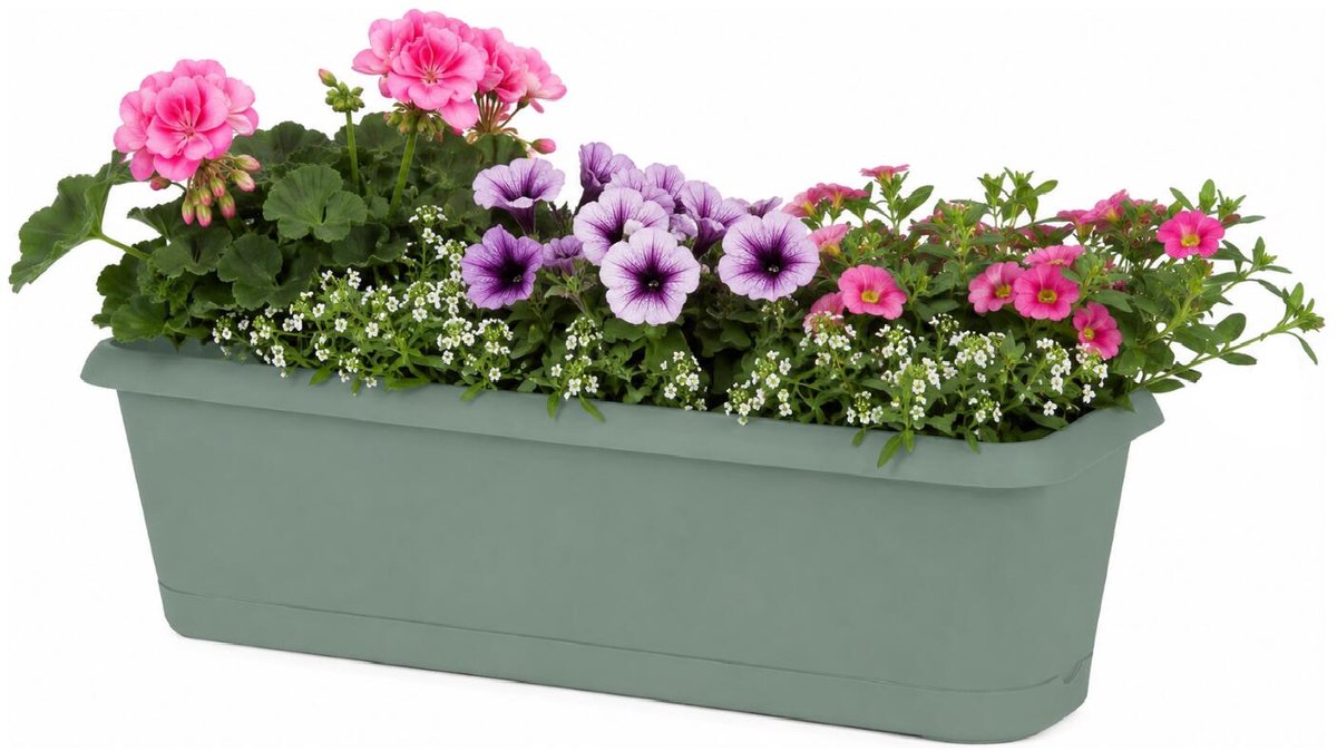 EDA Chorus balkon bloempot / plantenbak - kunststof - groen - 49 x 19 x 16 cm - met ophangbeugels