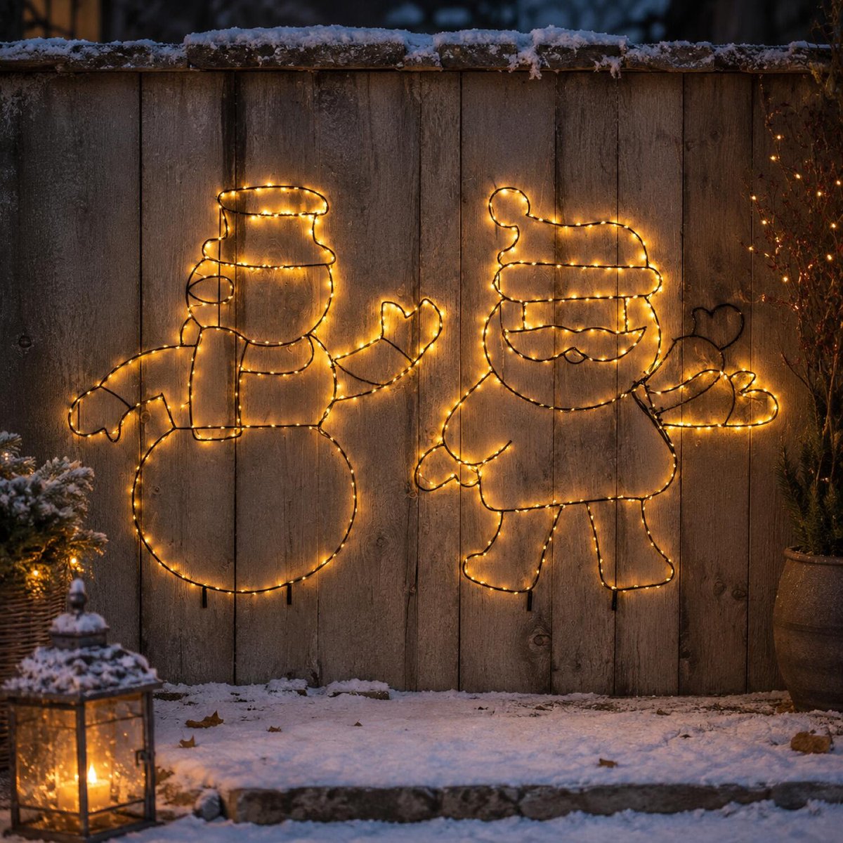 Kerstverlichting figuren - 2x st - kerstman en sneeuwpop - 60 x 50 cm - 250 led lampjes - warm wit
