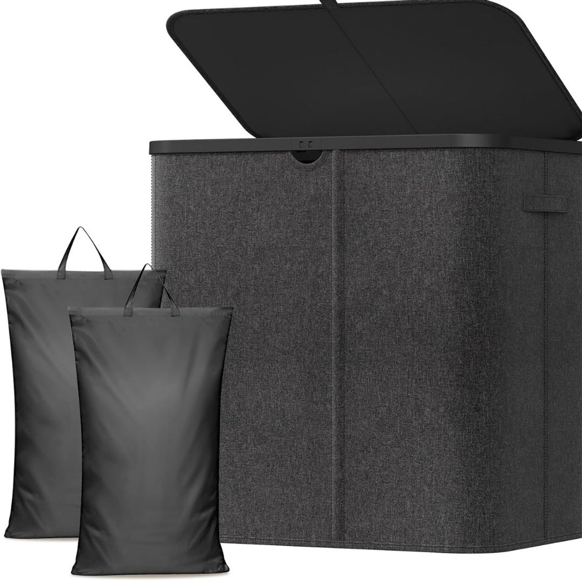 KLS® Wasmand 2 Vakken - Wasmand - Wasbox met 2 Vakken - Zwart - 60cm x 40cm x 67cm