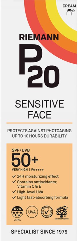 P20 Sensitive Face SPF 50+ - Zonnebrand crème voor gevoelige gezicht - 50 g