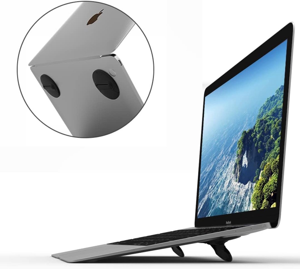 TECH Laptopstandaard voor bureau, computertoetsenbordverhoger, ergonomische onzichtbare laptopkoelpad, herhaalbare zelfklevende mini-laptopverhoger voor MacBook Pro Air Mac Book Dell HP Meer
