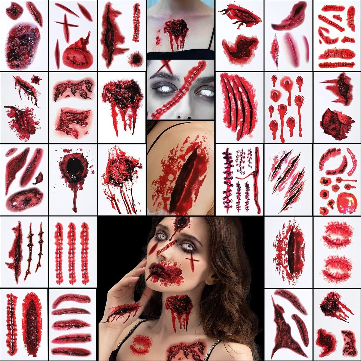 30 Grote Halloween Wondtattoo Stickers voor Gezicht & Lichaam