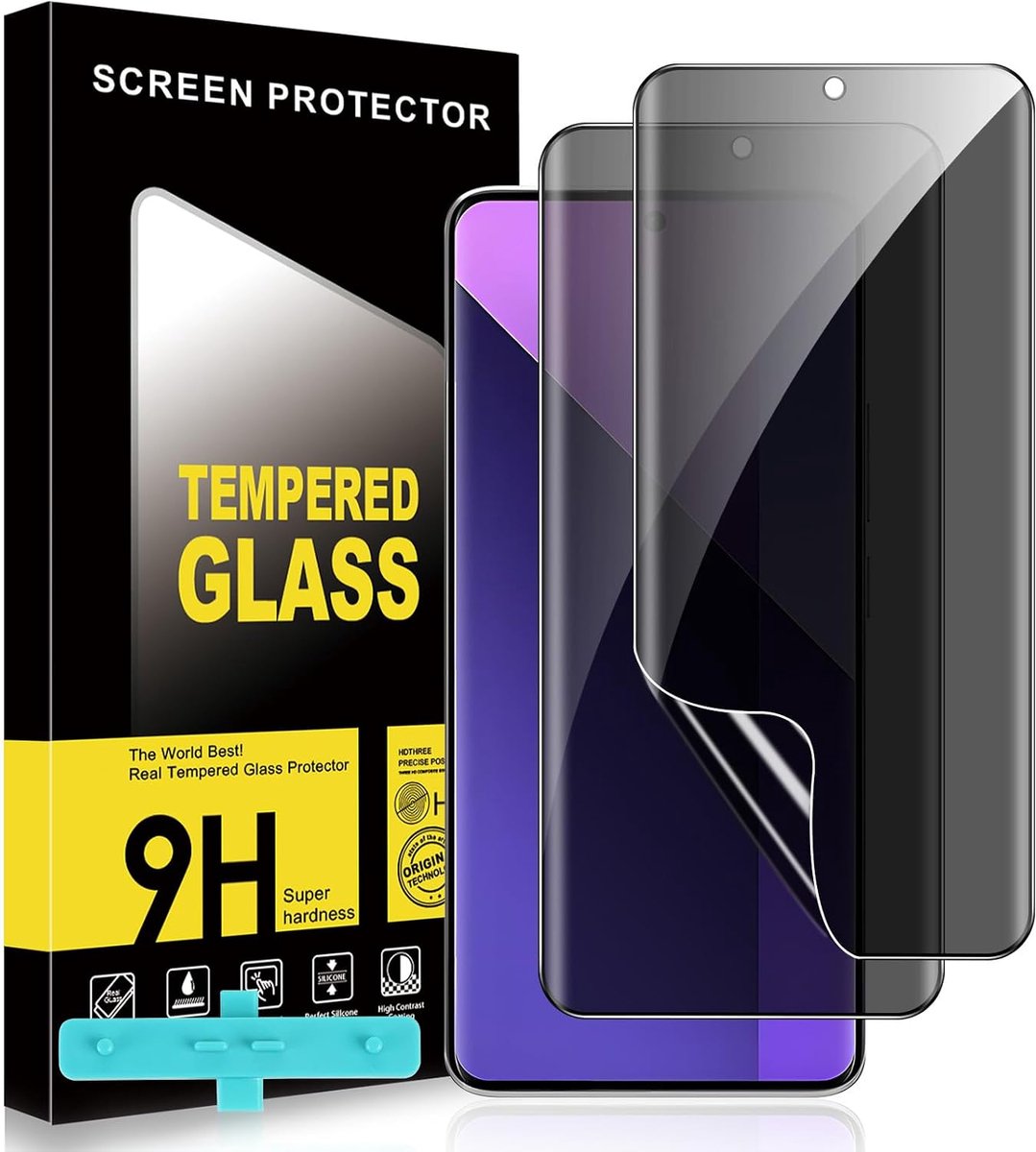 2 stuks privacyfolie voor Redmi Note 13 Pro+ 5G, compatibel met vingerafdruk, anti-spion, luchtbelvrije installatie, HD-folie met positioneringsgereedschap