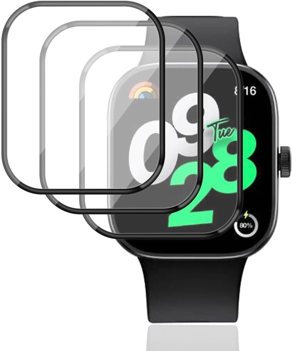 Displaybeschermfolie voor Xiaomi Redmi Watch 4, 3 stuks HD, krasbestendig, zachte film (geen gehard glas), voor Redmi Watch 4 3D, flexibel, anti-vingerafdruk, luchtbelvrij,