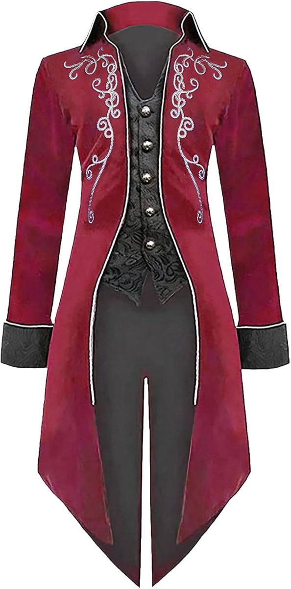 Gothic herenjas, middeleeuws steampunk jack voor mannen, Victoriaanse renaissance, retro, vintage, borduurjas, Halloween, feest, cosplay, piratenkostuum, vampierkostuum voor