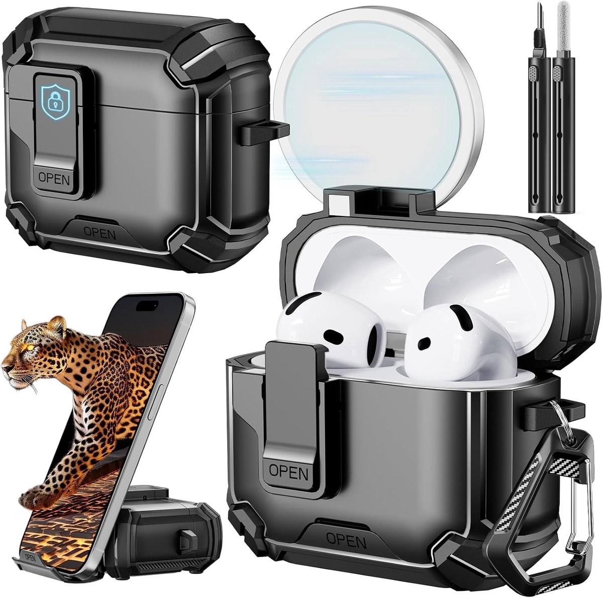 For AirPods 4 Case, Auto-Locking-Black