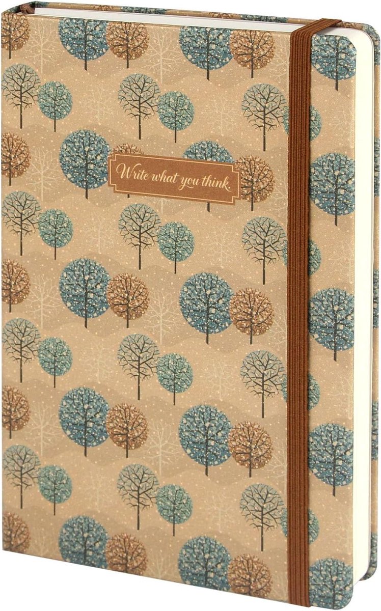 stoffen hardcover notitieboek, 14,2 x 21 cm, 104 vellen 80 g/m² blanco papier, converteerbaar naar gelinieerd of raster met schrijfgids, elastische band, achterzak - boswoning