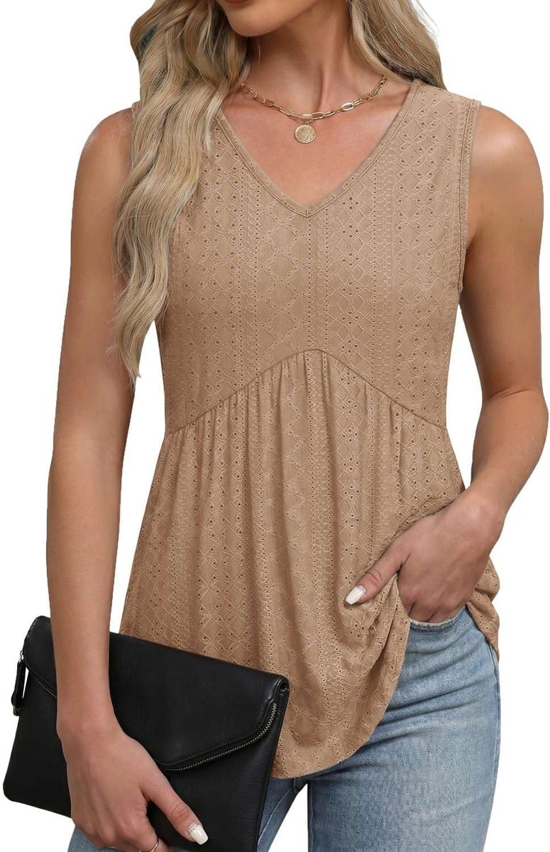 Tanktop voor dames, V-hals, mouwloos, elegant, tuniek, lange blousetop