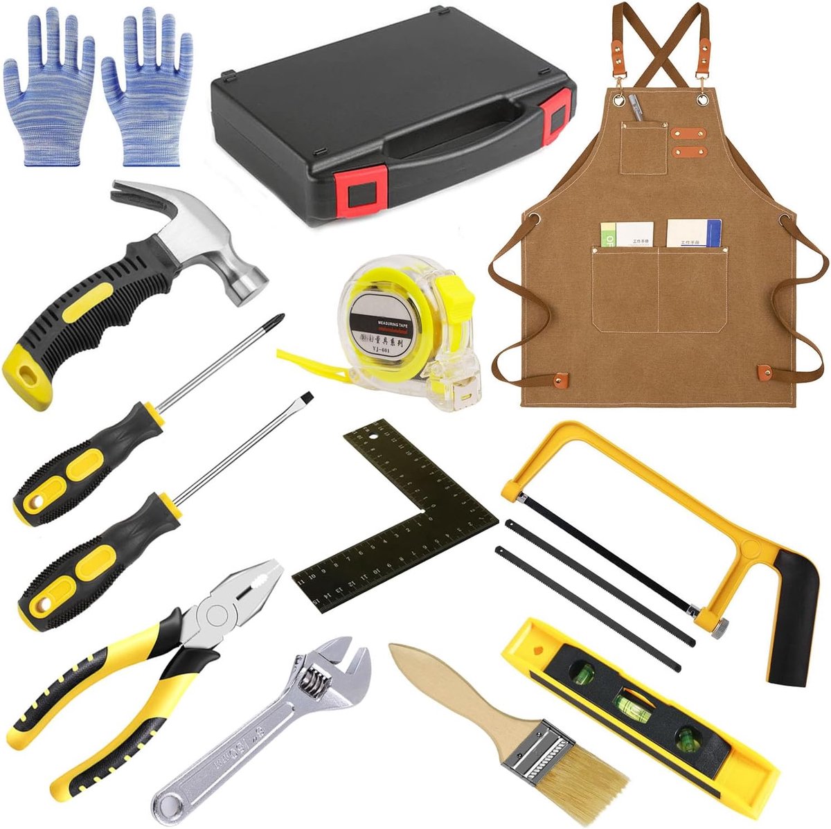Kindergereedschap met echt handgereedschap, beginners, leren, bouwgereedschap, speelgoed, hamer, met gereedschapskoffer voor thuis, doe-het-zelf bouw en houtbewerking
