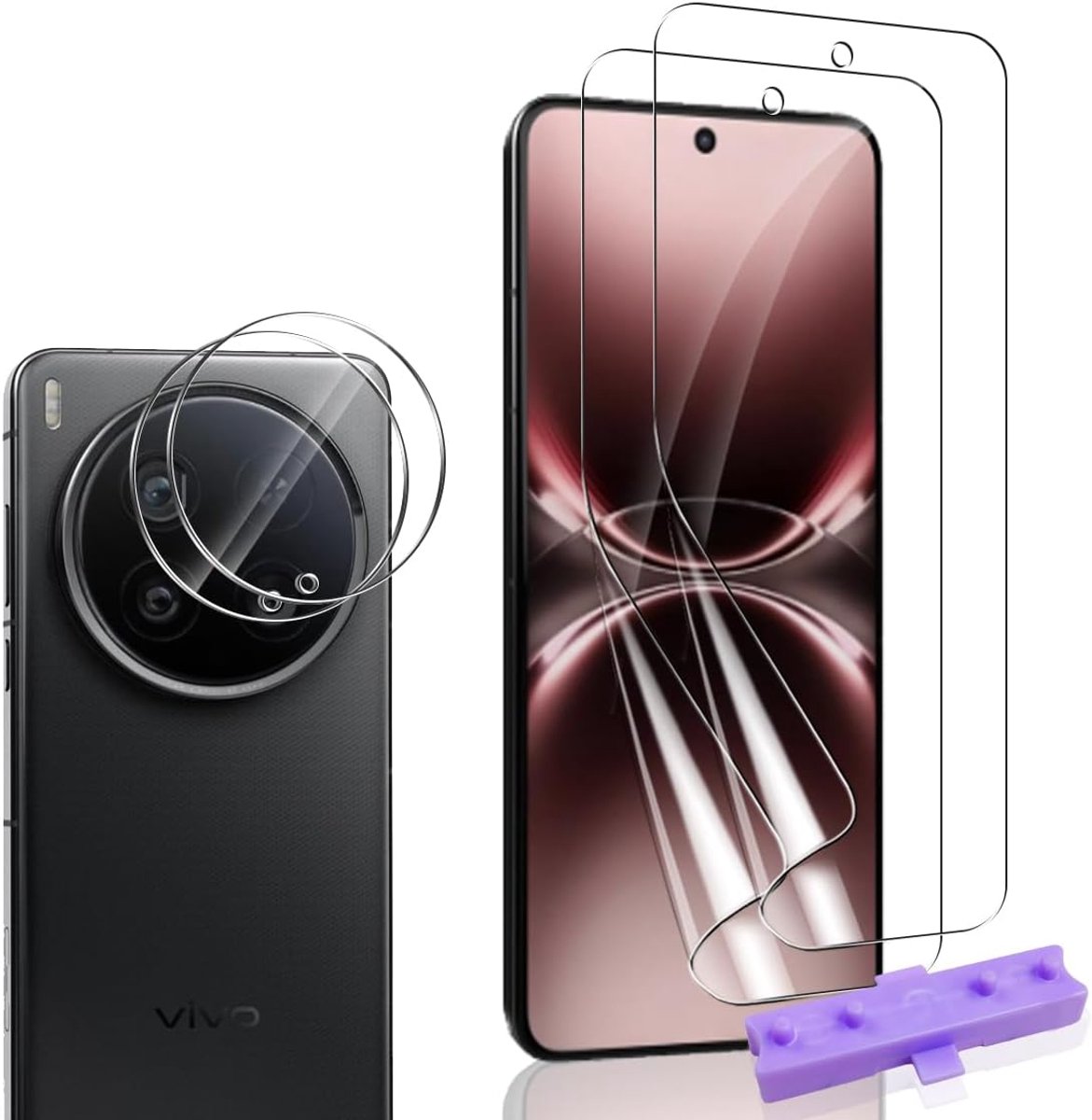 Displaybeschermfolie voor Vivo X200 Ultra, geen gehard glas, TPU-beschermfolie, 2 stuks en cameralens van gehard glas, 2 stuks, anti-vingerafdruk, krasbestendig, HD transparant
