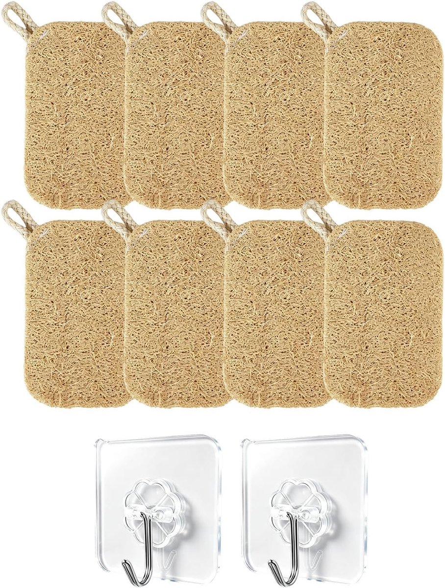 Luffa-spons, 8 stuks, natuurlijke loofah scrub-lichaam, natuurlijk loofah materiaal, wassponzen voor keuken, badkamer en camping
