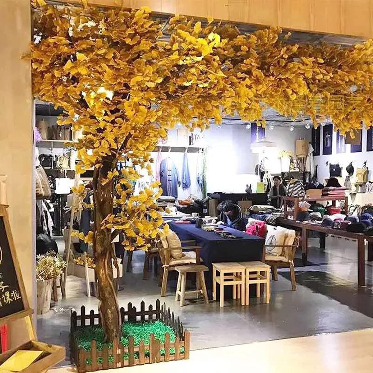 Perzik Ginkgo Boom Gele Kersenbloesem Boom Kunstplant voor Bruiloft Evenement Binnen Buiten Feest Restaurant Winkelcentrum Zijdebloem,Geel,1.5X1.2M