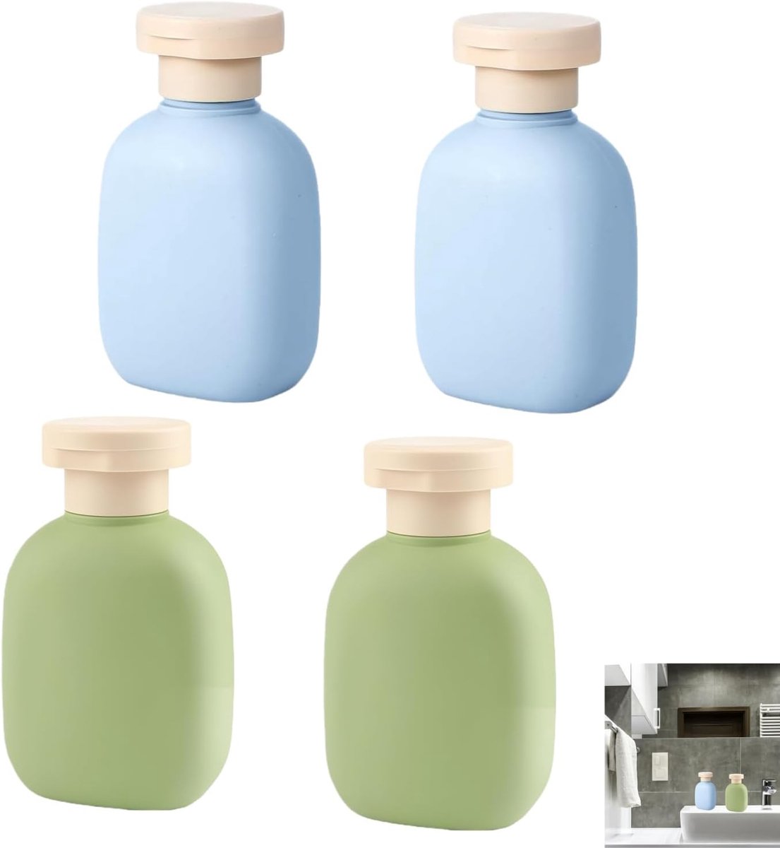 Reisflessen, 4 stuks, lekvrije reiscontainers voor shampoo, shampoo, flessen om te vullen, voor douchegel, conditioner, crèmes, lotion, navulbare kunststof reiscontainers
