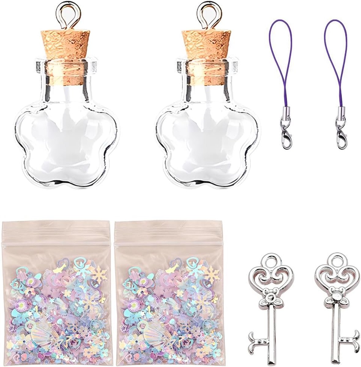 2 mini-geluksbrengers in glas, kleine attentie voor reiskassa, vakantiekassa, bedankje, cadeau collega's, wensvuller, geldcadeau, paardenbloem, spaarpot