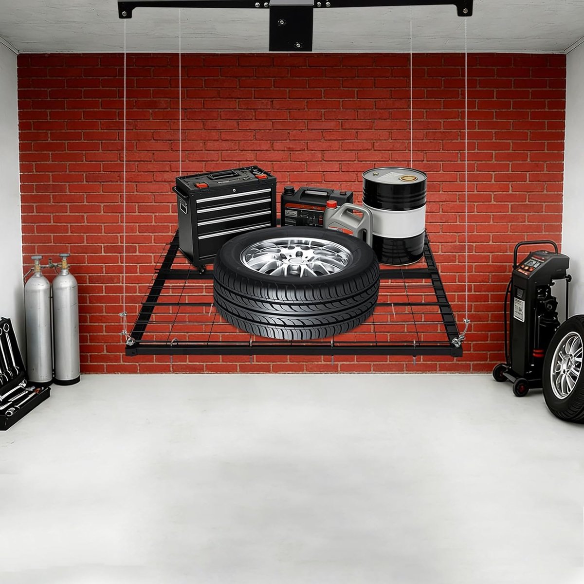 Garage-opslaglift, verstelbare zware plafondlift met handslinger, 113 kg draagkracht, 243 cm hefhoogte, ruimtebesparende garage-organizer, eenvoudige installatie